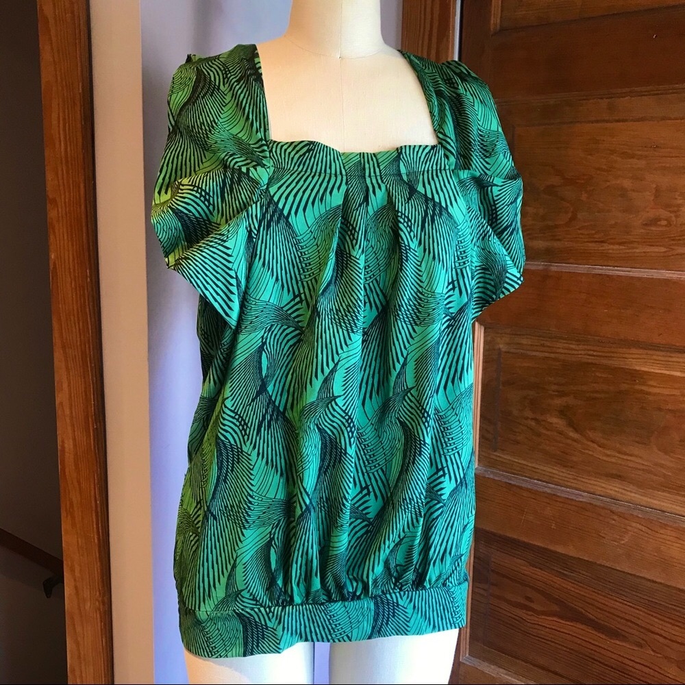 Forever 21 Green & Black Printed Blouse Top